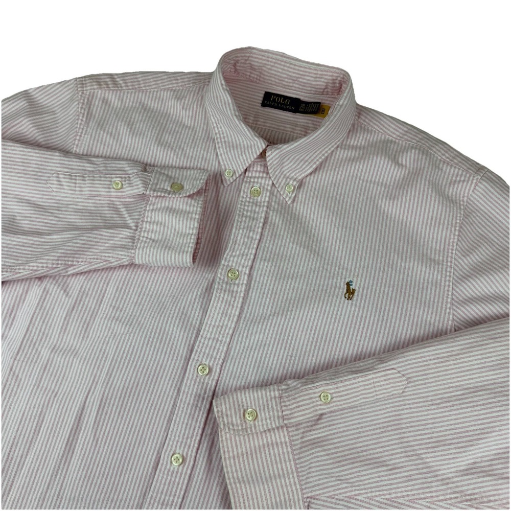 Polo Ralph Lauren Button Down Mens‎ XXL Pink/White Stripe Oxford Classic Fit